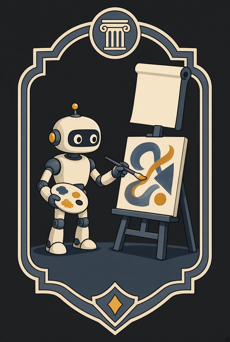 Emblem: ein Roboter malt statt zu schreiben.
